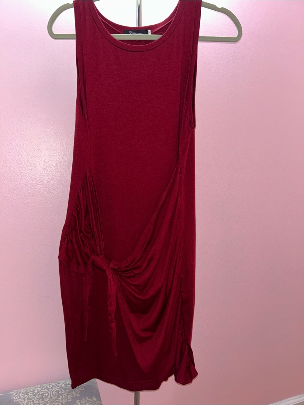 Knot-Front Sleeveless Midi Dress in Wine